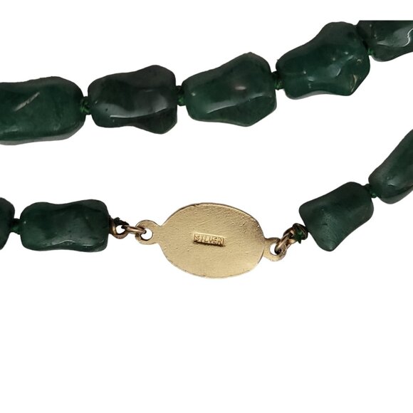 Silver Chinese Export Red Cloisonné, Aventurine Knotted Bead Necklace 30" L E869 - Picture 9 of 12